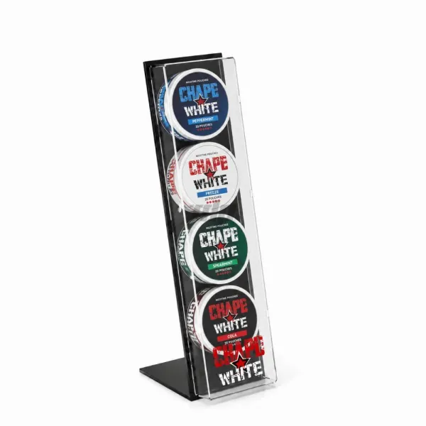 slim L-shaped acrylic snus display stand