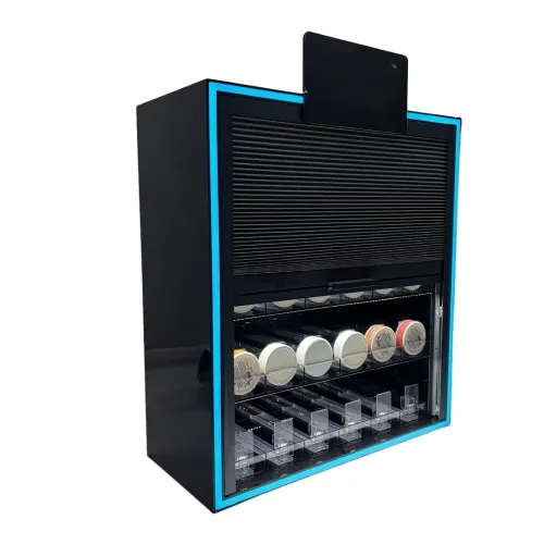 countertop nicotine pouch display cabinet with price label strips
