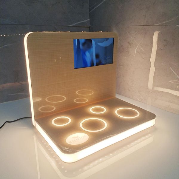 Smart Electronics Display Rack Project with LCD Screen and LED Lighting