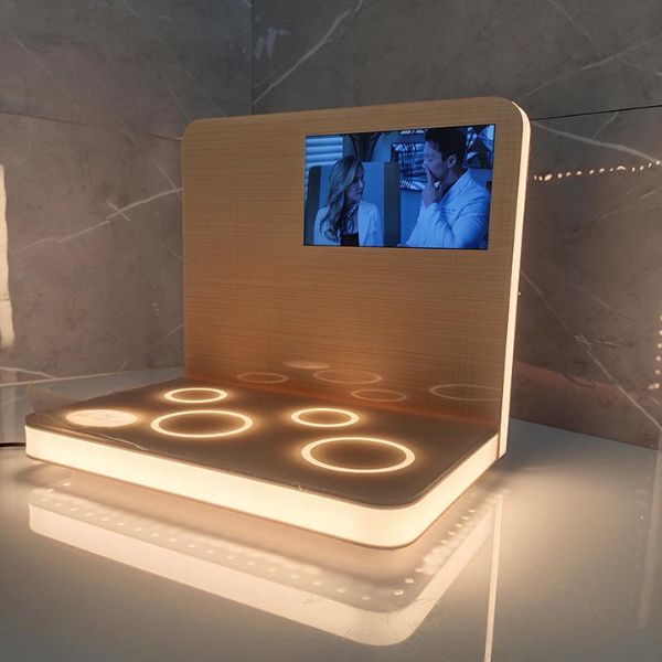 Smart Electronics Display Rack Project with LCD Screen and LED Lighting